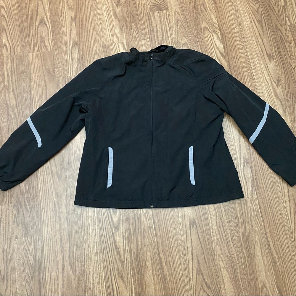 GAP Windbreaker Lined Jacket Yung Size XXL Reflective Stripes Full Zip  Black